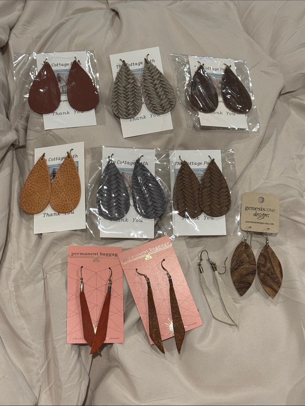 Assorted Leather Teardrop Earrings Lot Bundle
